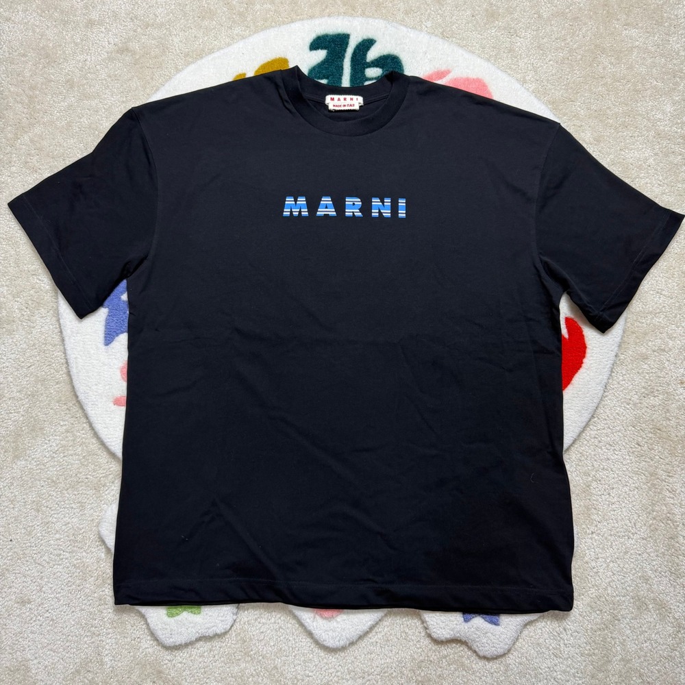 Marni Black Striped Logo Cotton T-Shirt Made in Portugal Size 50 L